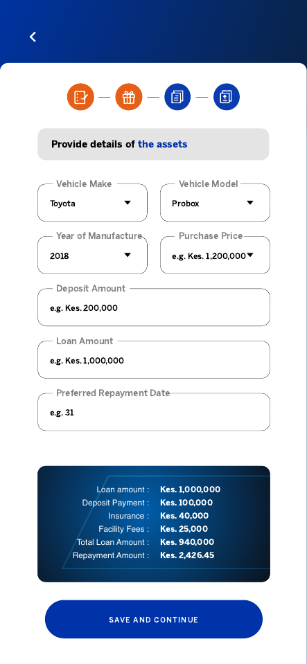 Stanbic Vehicle and Asset Finance asset detail form