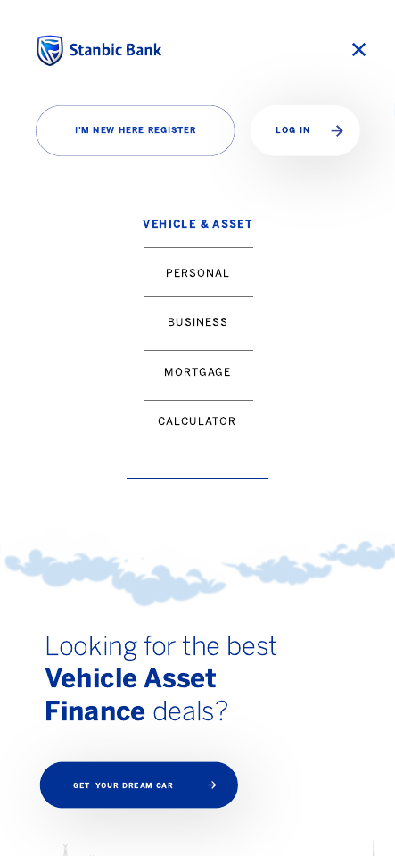Stanbic Vehicle and Asset Finance mobile landing experience